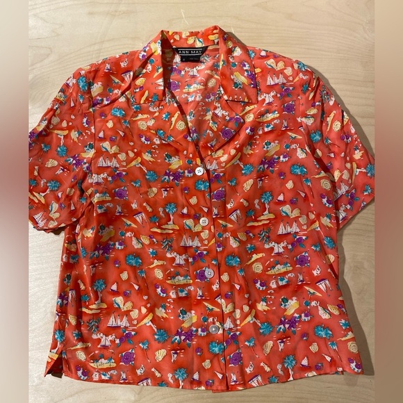 Vintage Ann May Silk Button Up Shirt Small (JR) - Picture 3 of 11